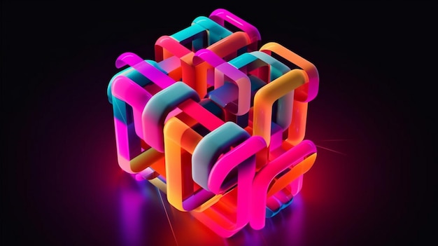 Cubo luminoso colorato su una piattaforma