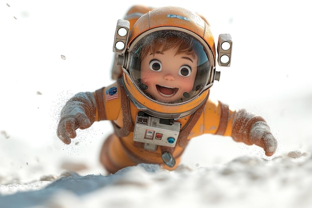 Cuccello personaggio dei cartoni animati ragazzo astronauta persona in tuta spaziale primo piano estremo IA generativa