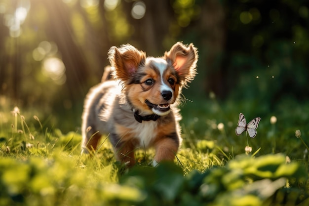 Cuccino carino che gioca nel parco in un pomeriggio soleggiato