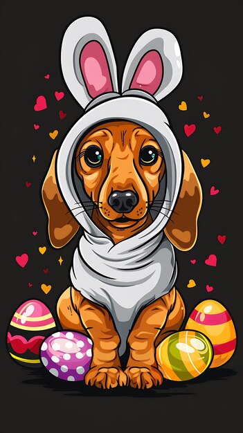 Cuccino dachshund con orecchie di coniglietto di Pasqua candyeggshappy Easter Dachshund ritratto Cani