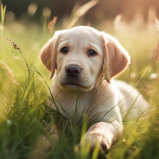 Cuccino di Labrador nell'erba verde