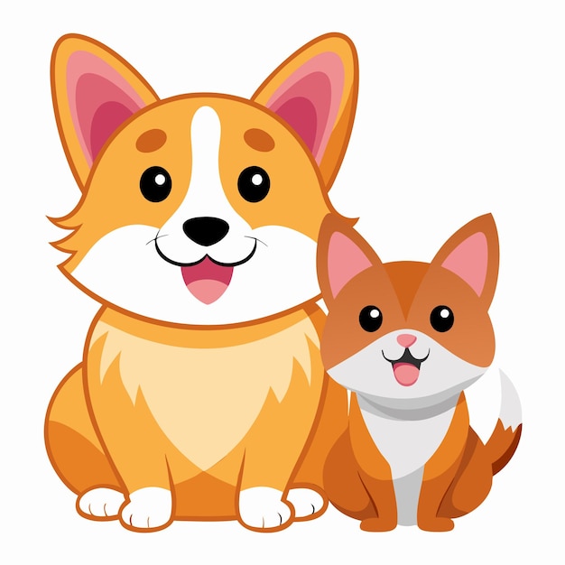 Cuccio cane e gatto amicizia cartone animato illustrazione vettoriale concetto di progettazione animale