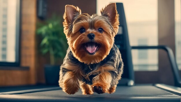 Cuccio carino che corre su un tapis roulant