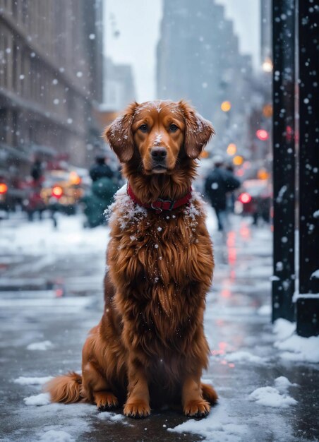 Cuccio Nova Scotia Duck Tolling Retriever cane seduto su una strada innevata ai generativo