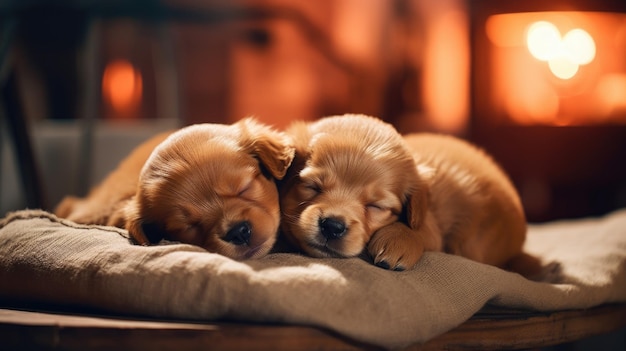 Cucciolata di cuccioli marroni neonati dolce dormire carino un regalo alla famiglia generato ai