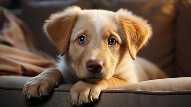 cuccioli di golden retriever nel divano animale domestico