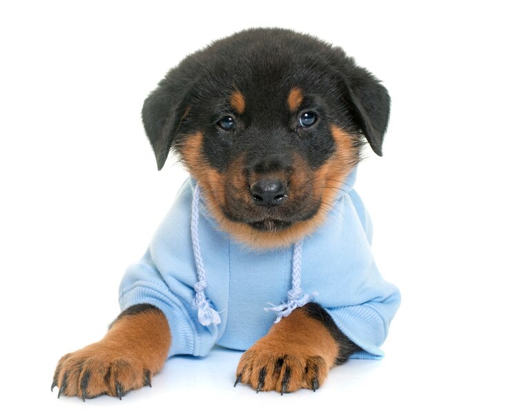 Foto cucciolo beauceron vestito