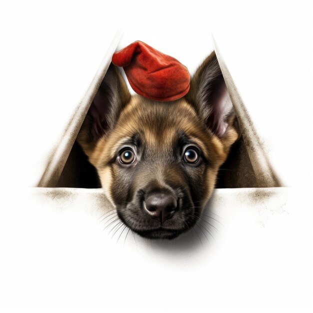 Cucciolo belga di Malinois che indossa il cappello di Babbo Natale