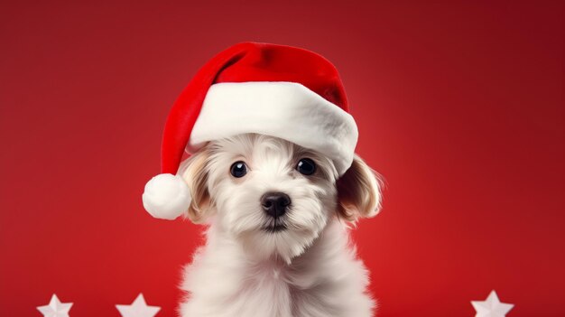 Cucciolo carino con il cappello di Babbo Natale