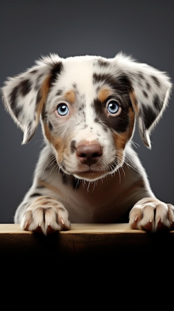 Cucciolo carino con zampe sul segno bianco Catahoula Lab Mix Dog