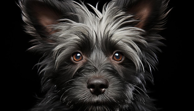 Cucciolo carino seduto guardando la fotocamera sfondo nero purosangue generato dall'intelligenza artificiale