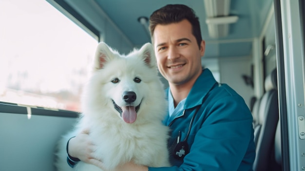 Cucciolo di bulldog francese con veterinario presso l'ambulanza del veterinario IA generativa