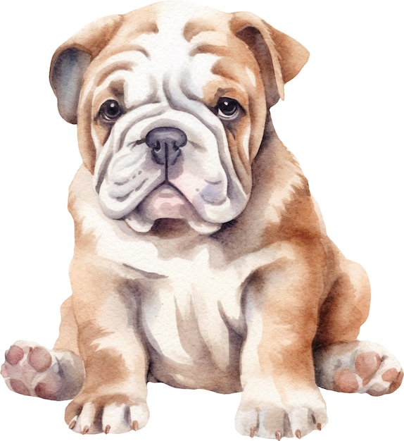 Cucciolo di Bulldog inglese dell'acquerello isolato su bianco