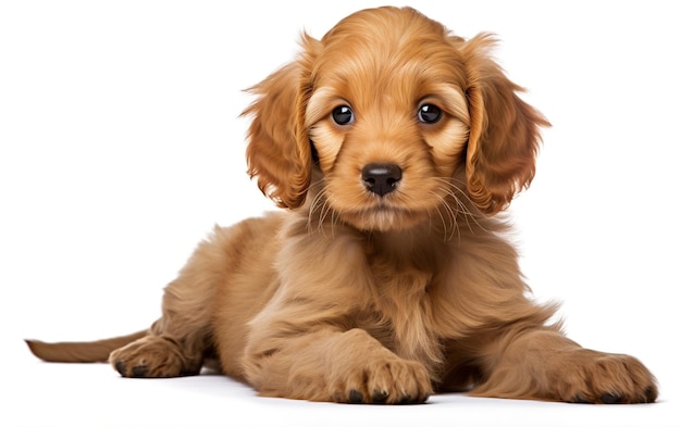 Cucciolo di cane dorato su sfondo bianco AI