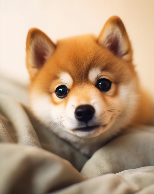 Cucciolo di Shiba inu su una coperta