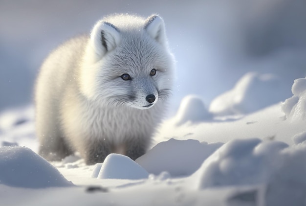 Cucciolo di volpe artica Vulpes Lagopus nell'habitat della neve ai generativo