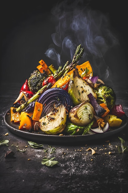cucina a base vegetale con la nostra fotografia di cibo vegano di verdure arrostite. Vetrina di immagini di alta qualità