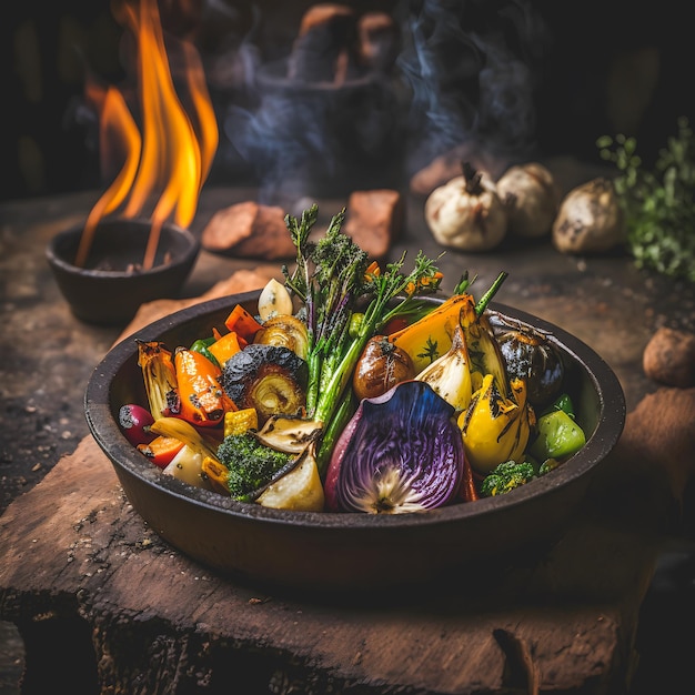 cucina a base vegetale con la nostra fotografia di cibo vegano di verdure arrostite. Vetrina di immagini di alta qualità