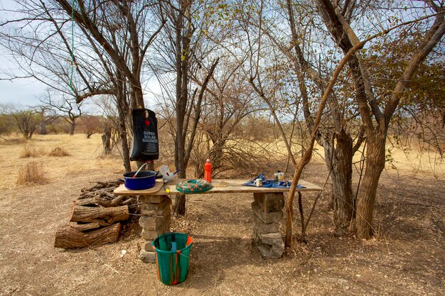 Cucina all'aperto nella boscaglia in Mali