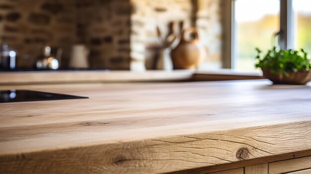 Cucina con abbondanti piante in vaso Interno di una cucina moderna in legno massiccio