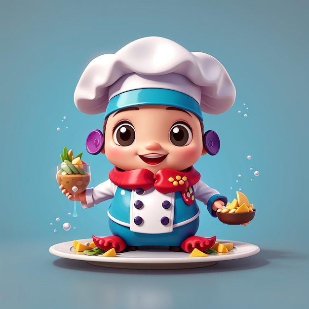Cucina cuoco polpo che serve cibo icona vettoriale illustrazione icona di cibo animale concetto premium isolato