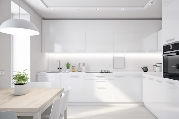 Cucina design bianco nessuno interno casa appartamento moderno arredamento contemporaneo casa AI generativa