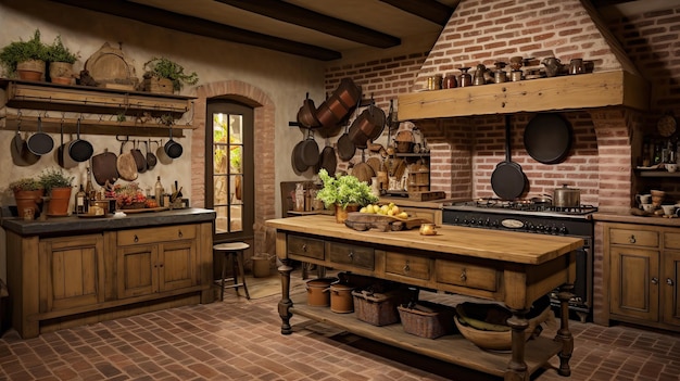 Cucina di campagna francese di eleganza rustica con accenti antichi senza tempo