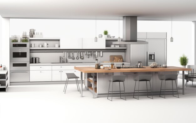 cucina duplex moderna look elegante su sfondo bianco