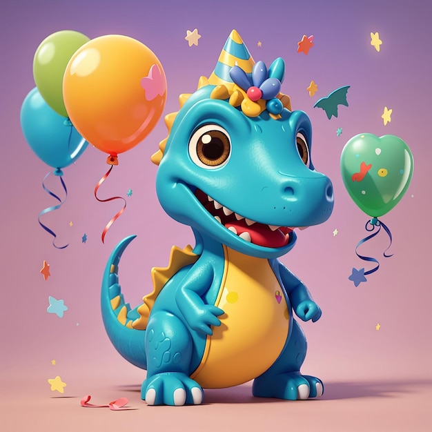 Cucina festa di compleanno dinosauro con palloncino cartone animato vettoriale icona illustrazione vacanza animale isolato