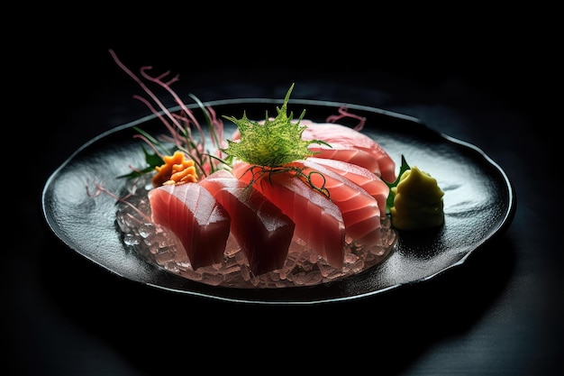 Cucina giapponese Piatto di sashimi perfettamente affettato AI generato