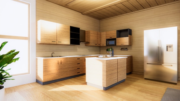 Cucina in stile giapponese. Rendering 3D