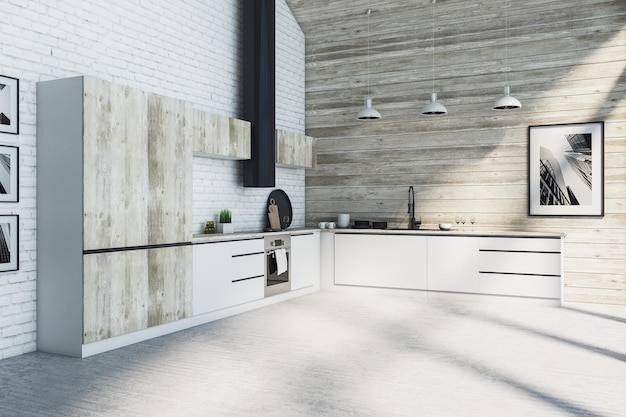 Cucina in una stanza di lusso Design e stile concetto rendering 3d