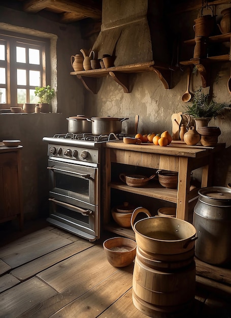 cucina in una vecchia casa che è ancora in legno