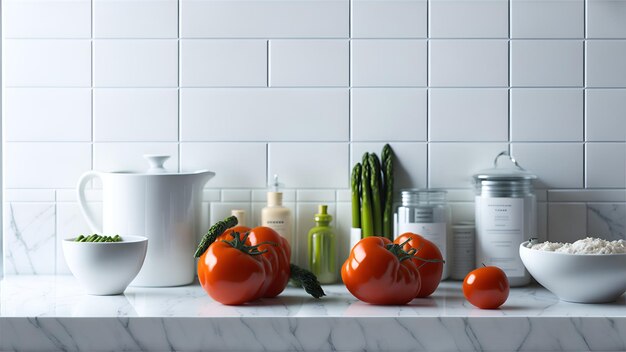 cucina minimal in marmo bianco Ai Generated