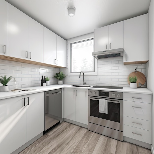 Cucina moderna bianca in una casa dal bel design
