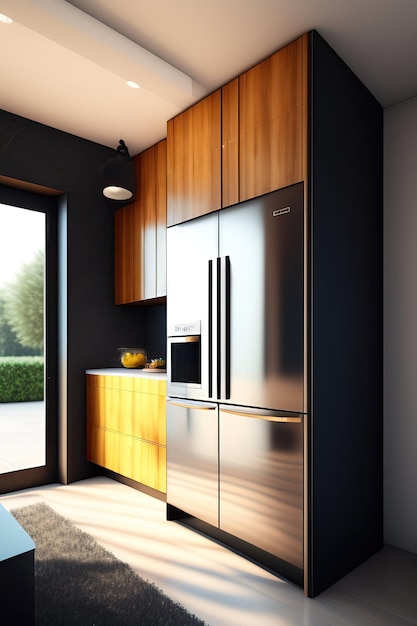 Cucina moderna con frigorifero e accessori da cucina