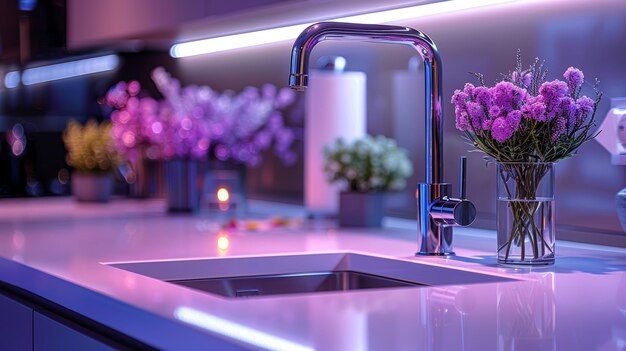 Cucina moderna elegante con illuminazione LED e decorazione elegante