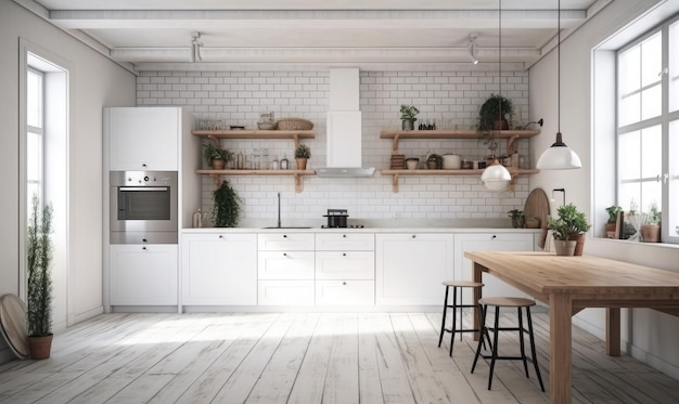 Cucina moderna elegante in uno stile scandinavo leggero generativa AI