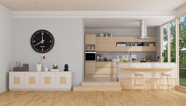 Cucina moderna in legno e bianco