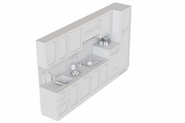 cucina moderna isolata su sfondo bianco mobili per la casa illustrazione 3D cg render