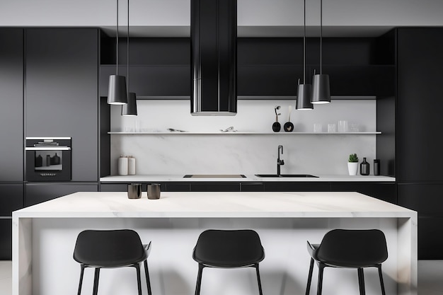 Cucina moderna nera opaca con piano di lavoro in marmo per creare un look moderno