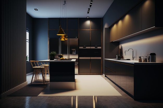 Cucina nel design degli interni della casa di lusso del moderno design della stanza vuota decorativo che serve banner appartamento in vendita e affitto immobiliare semplicemente interni minimalisti scandinavi