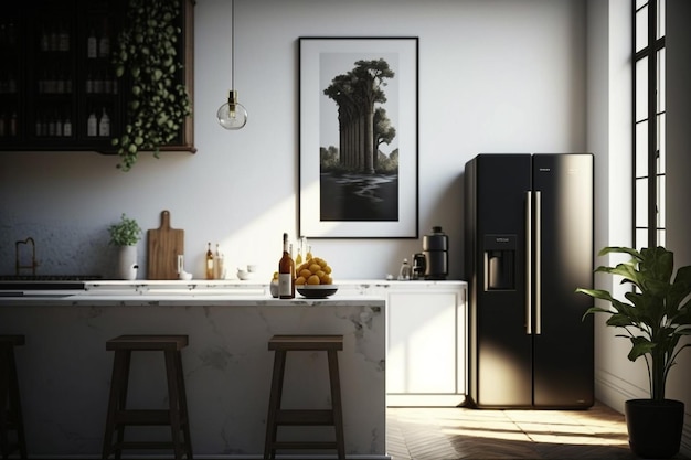 Cucina nel design degli interni della casa di lusso del moderno design della stanza vuota decorativo che serve banner appartamento in vendita e affitto immobiliare semplicemente interni minimalisti scandinavi