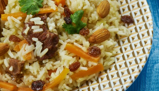 Cucina pakistana, Kabuli Pulao, piatti tradizionali assortiti, vista dall'alto.