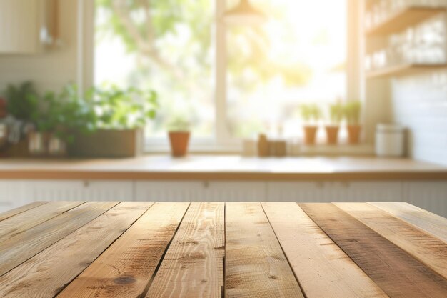 Cucina pulita e luminosa con un bellissimo tavolo di legno