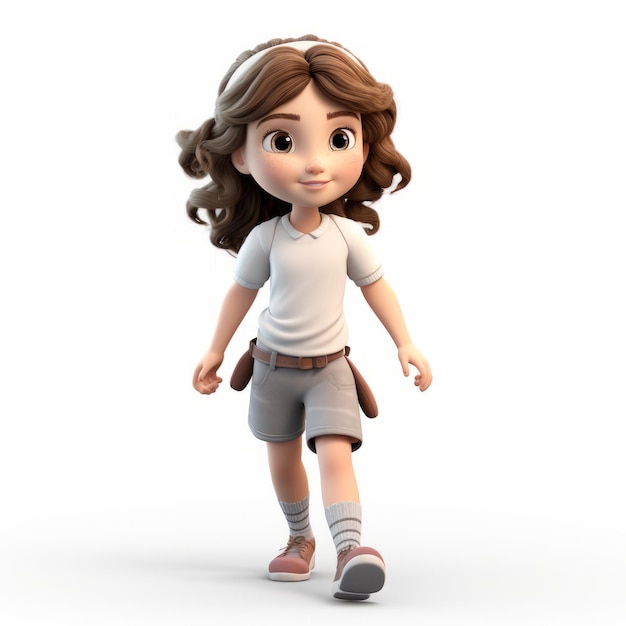 Cucina ragazza dei cartoni animati in 3D che cammina Rendering fotorealistico di Ella da bambina