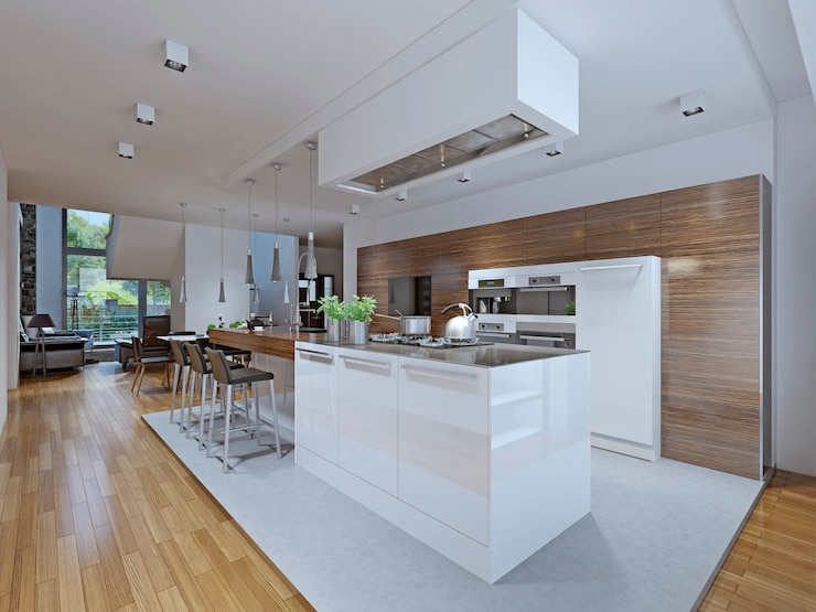 Foto cucina-sala da pranzo in stile moderno.