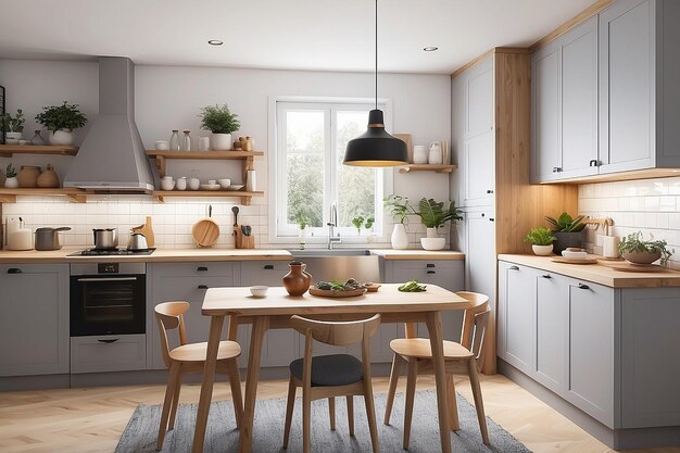 Cucina scandinava accogliente con accenti di legno caldo