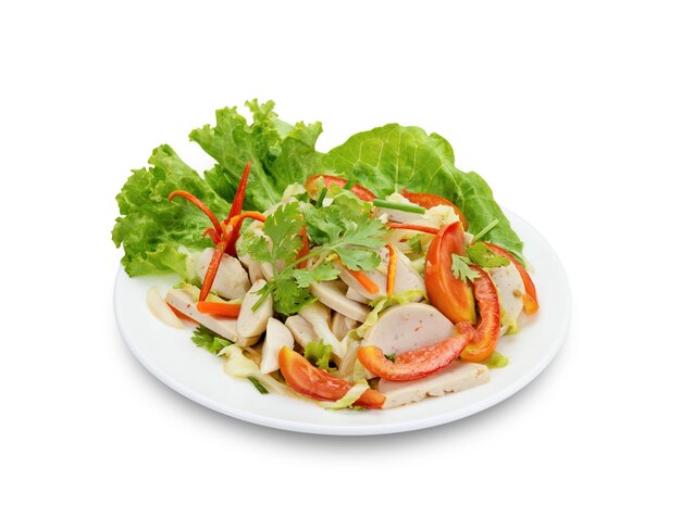 Cucina thailandese insalata di maiale piccante su sfondo di legno o Yum Moo Yorclipping