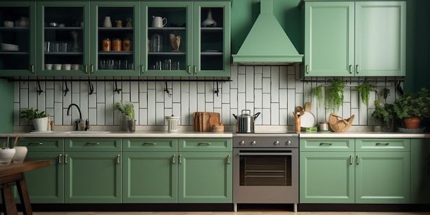 Cucina verde vintage Interni cucina verde Cucina color verde Colora verde l'intelligenza artificiale generativa